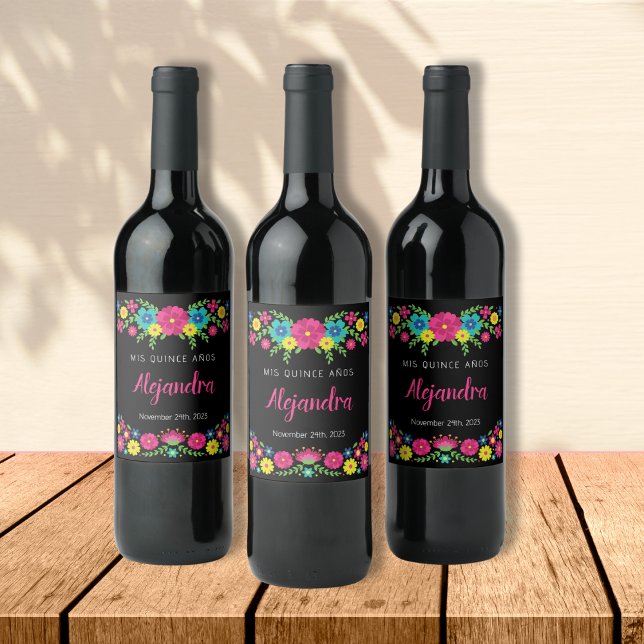 Colorful Quinceañera mexikanische Blume Papier Nap Weinetikett (Von Creator hochgeladen)