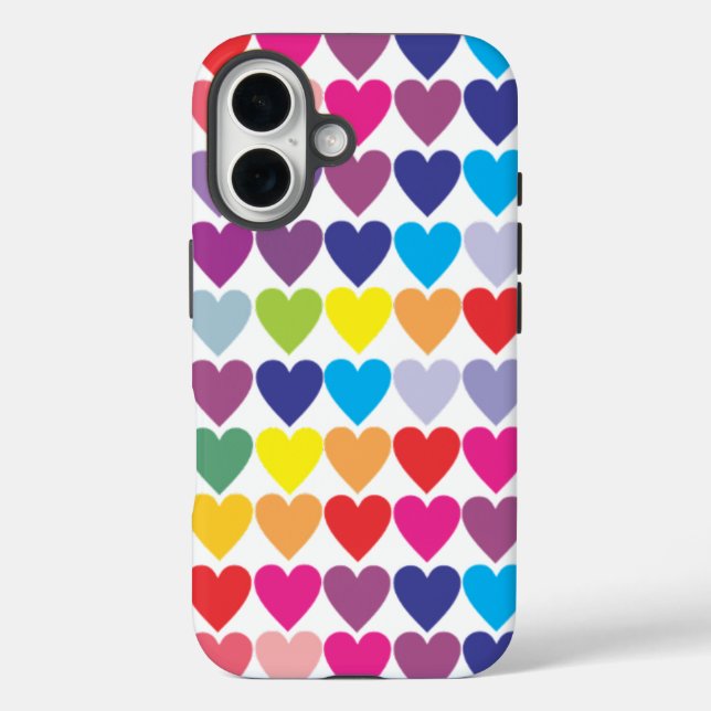 Colorful Rainbow Hearts Pattern iPhone 16 Hülle (Rückseite)