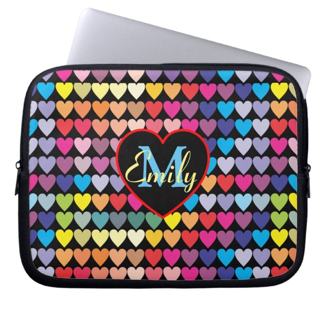 Colorful Rainbow Hearts Pattern Personalised Laptopschutzhülle (Vorderseite)