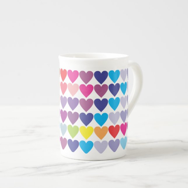 Colorful Rainbow Hearts Pattern Prozellantasse (Vorderseite Rechts)