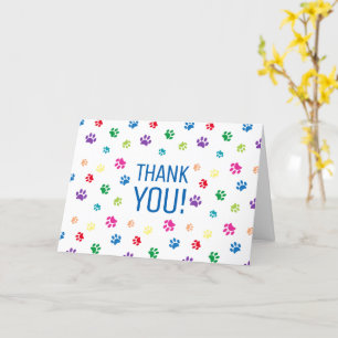 Colorful Rainbow Painted Paw Prints   Thank You Karte