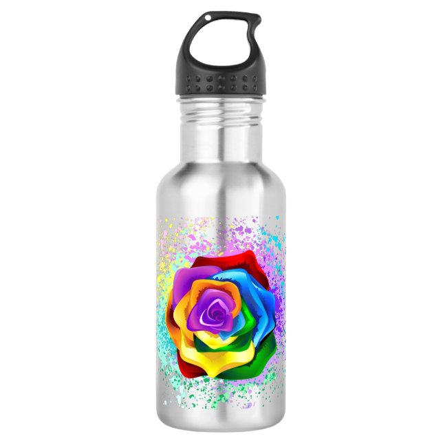 Colorful Rainbow Rose Edelstahlflasche (Vorderseite)