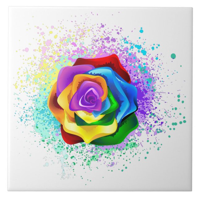 Colorful Rainbow Rose Fliese (Vorderseite)