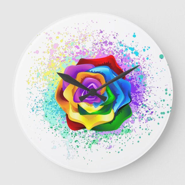 Colorful Rainbow Rose Große Wanduhr (Vorderseite)