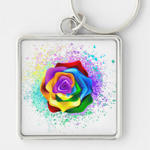 Colorful Rainbow Rose Schlüsselanhänger