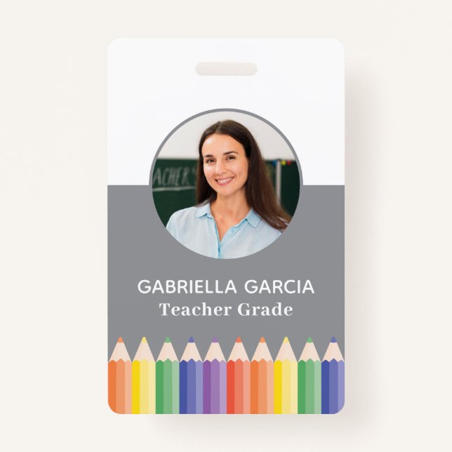 Colorful Rainbow Teacher Photo ID badge (Devant)