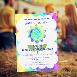 Colorful Rainbow Tie Dye Birthday Invitation