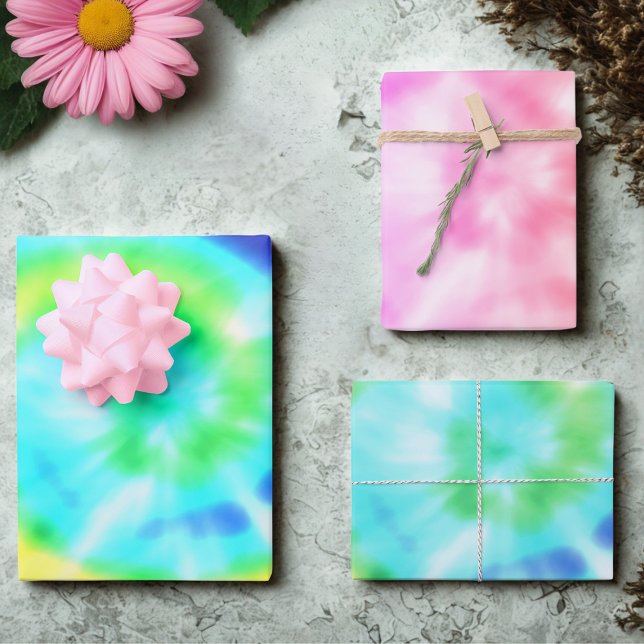 Colorful Rainbow Tie Dye Wrapping Paper Sheets Geschenkpapier Set (Groovy tie dye wrapping paper sheets just for you)