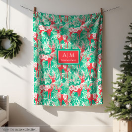 Colorful red and green watercolor preppy throw fleecedecke