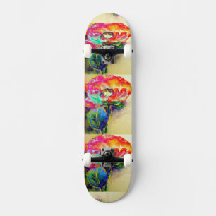 Colorful retro Abstract Poppy watercolor Skateboard
