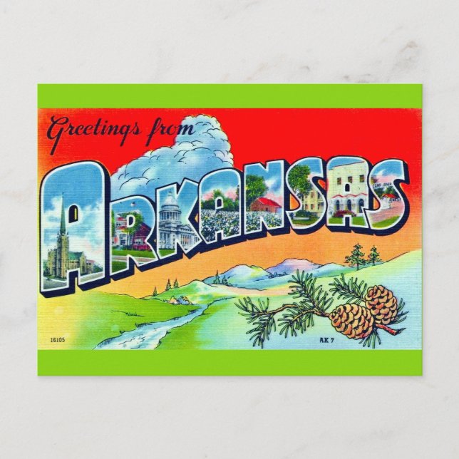 Colorful Retro Arkansas Postcard  Postkarte (Vorderseite)