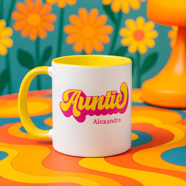 Colorful Retro Auntie Custom Name Mug Tasse (Von Creator hochgeladen)
