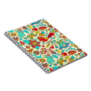Colorful Retro Birds Flowers & Bunny Rabbits Notizblock
