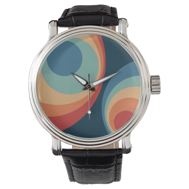 Colorful retro Circles Design Armbanduhr (Vorderseite)
