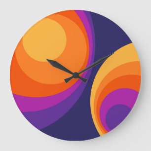 Colorful retro Circles Design Große Wanduhr