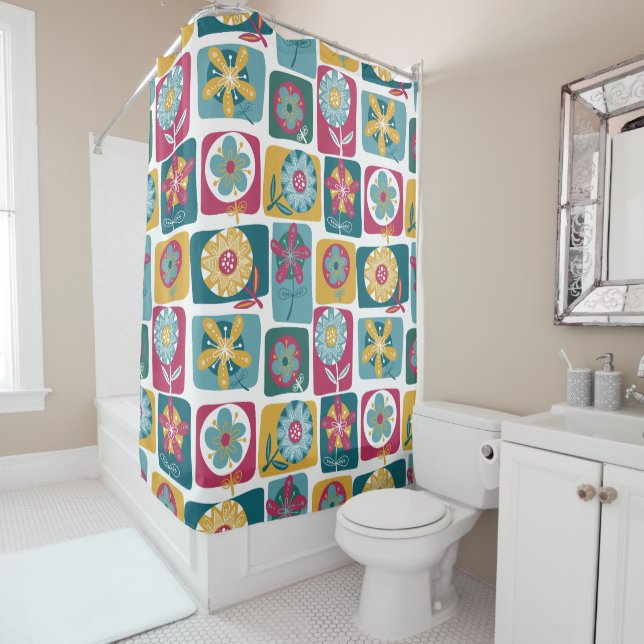 Colorful Retro Floral Pattern  Duschvorhang (Beispiel)