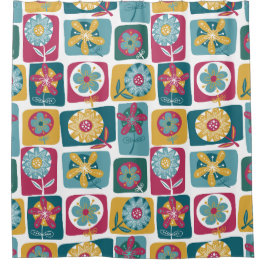 Colorful Retro Floral Pattern Duschvorhang