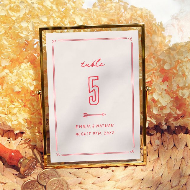 Colorful Retro Hand Drawn Modern Wedding Tischnummer (Von Creator hochgeladen)