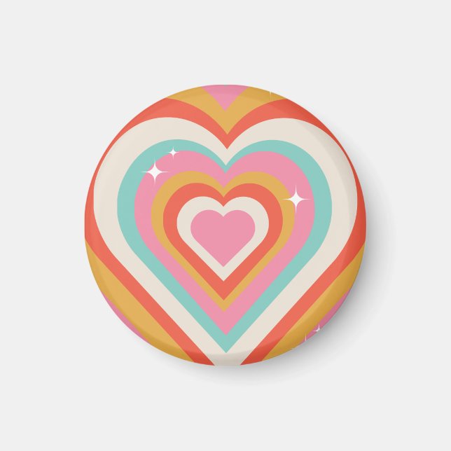 Colorful Retro Hearts with Sparkles | Valentine Magnet (Vorne)