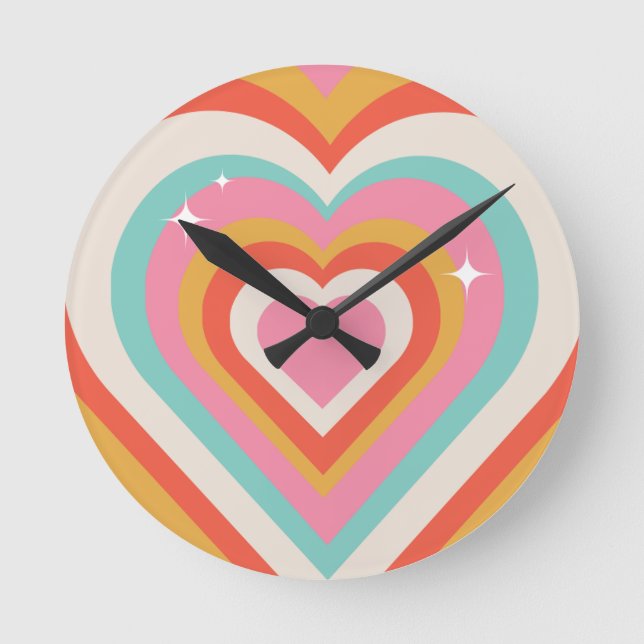Colorful Retro Hearts with Sparkles | Valentine Runde Wanduhr (Vorderseite)