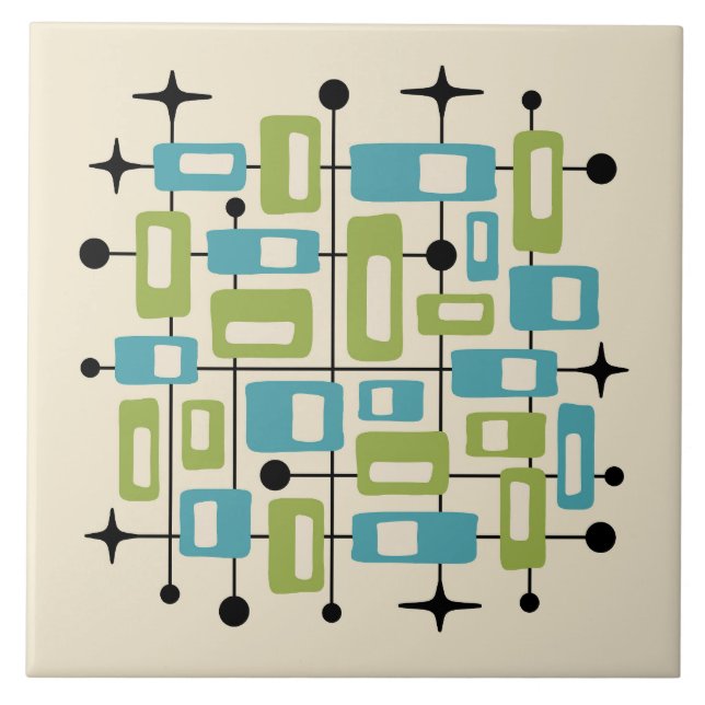 Colorful Retro Mid Century Modern Atomic Abstract Fliese (Vorderseite)