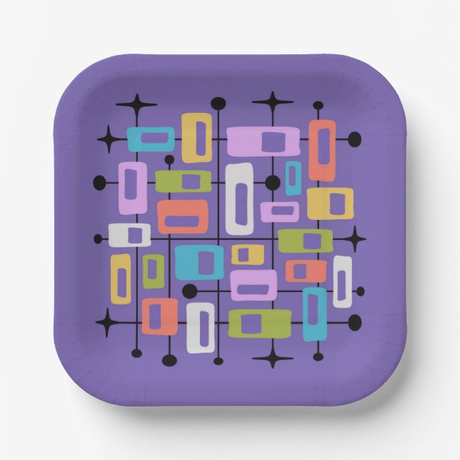 Colorful Retro Mid Century Modern Atomic Abstract Pappteller (Vorderseite)