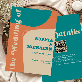 Colorful retro modern all in one QR RSVP wedding Einladung