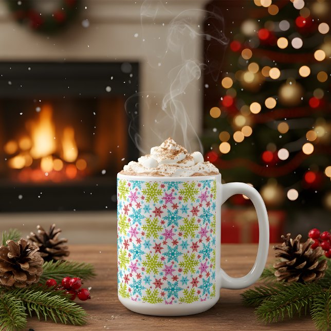 Colorful Retro Snowflakes Christmas  Kaffeetasse (Von Creator hochgeladen)