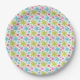 Colorful Retro Snowflakes Christmas  Pappteller