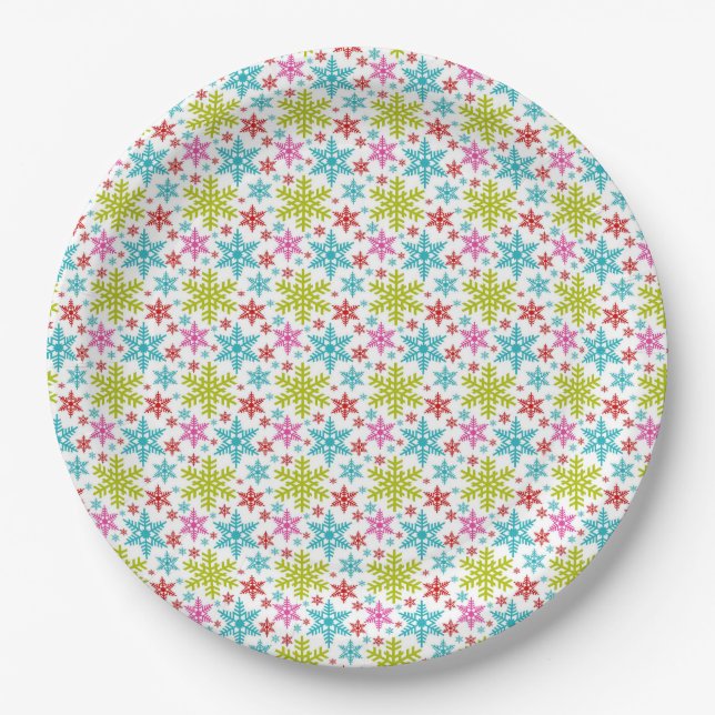 Colorful Retro Snowflakes Christmas  Pappteller (Vorderseite)