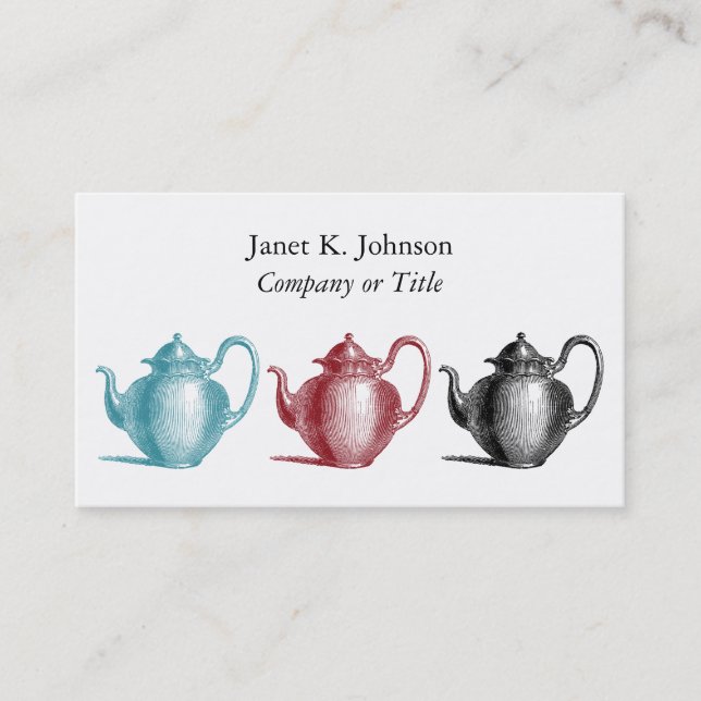Colorful Retro Teapots Custom Personal or Company Visitenkarte (Vorderseite)