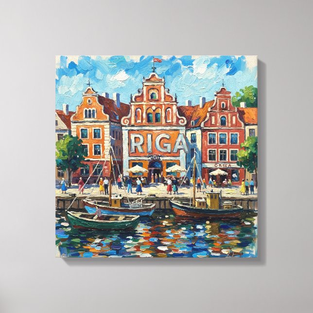 Colorful Riga Waterfront Cityscape Canvas Leinwanddruck (Vorderseite)