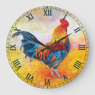Colorful Rooster Große Wanduhr