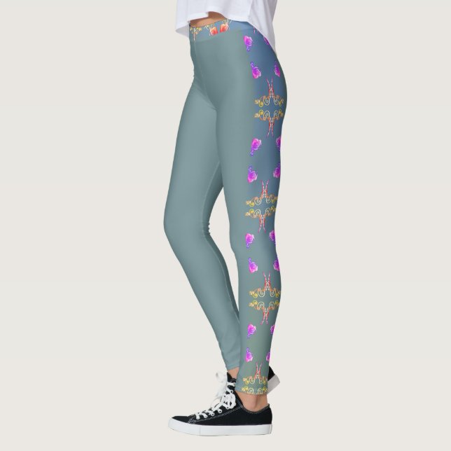 Colorful Rose Repeat on Pale Blue Moss Leggings (Links)