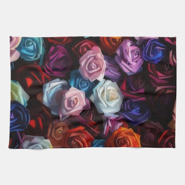 Colorful Roses Artsy Kitchen Towel Geschirrtuch (Horizontal)