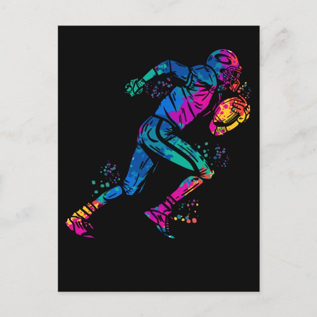 Colorful Running American Football Player Postkarte (Vorderseite)