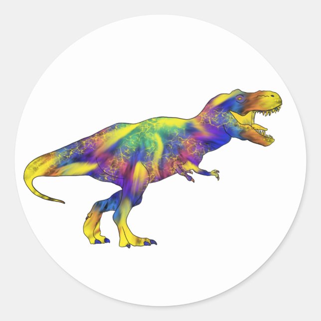Colorful Running T Rex Psychedelic Dinosaur Art Runder Aufkleber (Vorderseite)