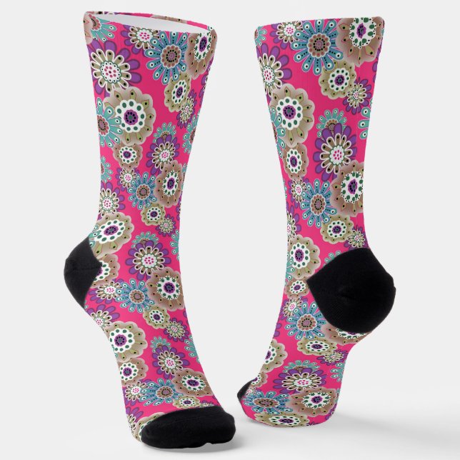 Colorful rustic floral pattern retro  socken (Gewinkelt)