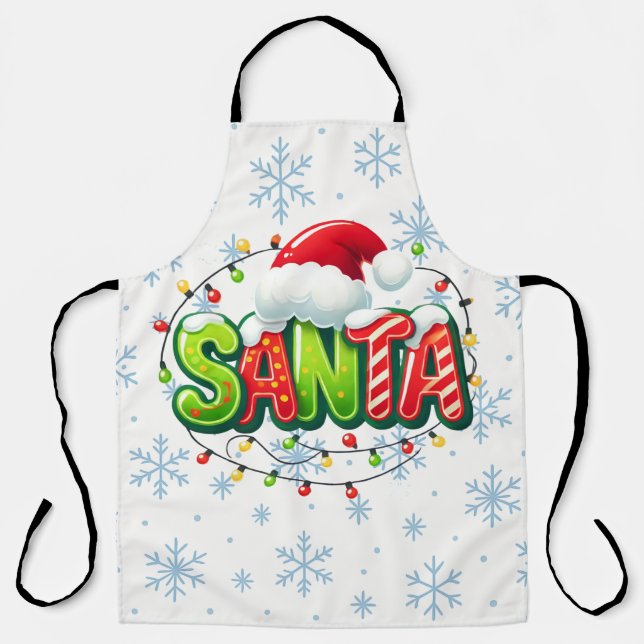 Colorful Santa Christmas Lights Fun Holiday Baking Schürze (Vorderseite)