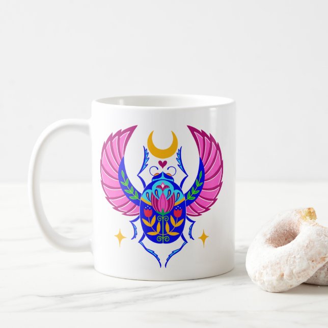 Colorful Scarab Folklorekunst Tasse (Mit Donut)