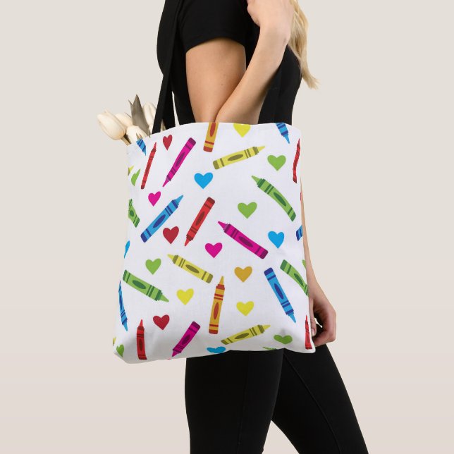 Colorful School Crayons Muster mit Herz Tasche (Von Nahem)