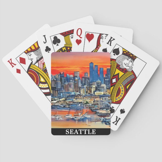 Colorful Seattle Washington City Sunset Spielkarten (Rückseite)