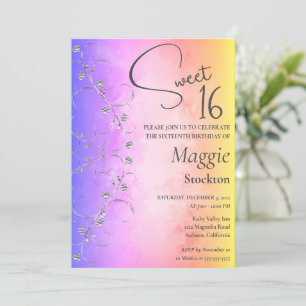 Colorful Silver Border Sweet 16 Invitation