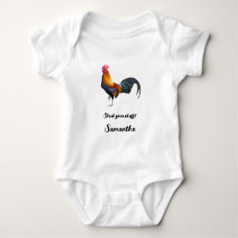 Colorful Simplistic Rooster "Strut your stuff!" Baby Strampler