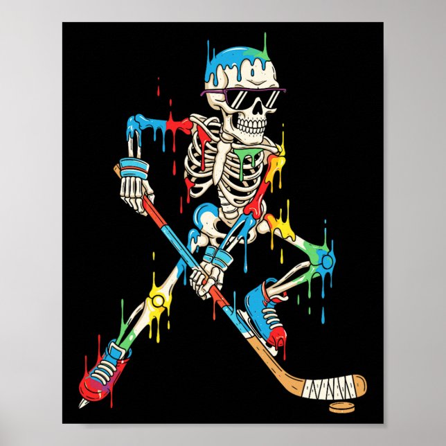 Colorful Skeleton Hockey Ice Cream Drip Player  Poster (Vorne)