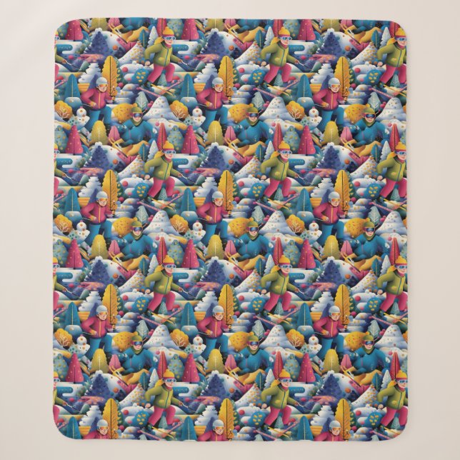 Colorful Snow Skiers Collage Sherpadecke (Vorderseite)