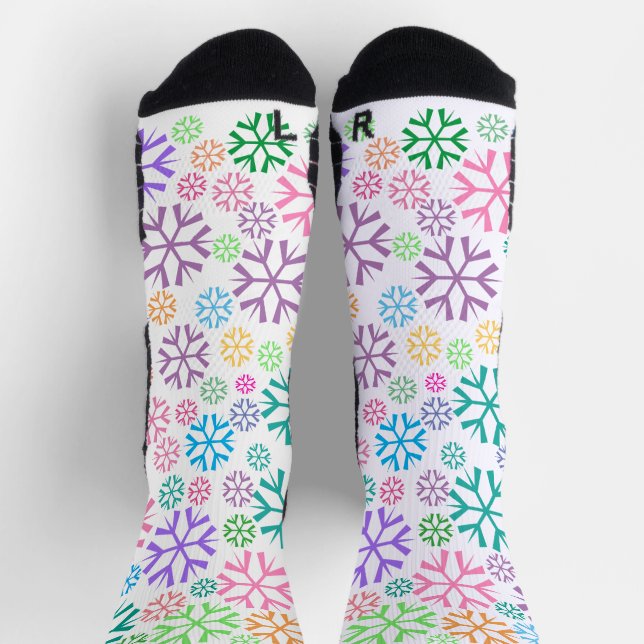 Colorful Snowflakes Pattern on White Socken (Oben)