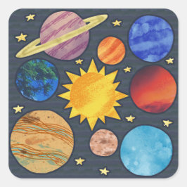 Colorful Solar System Quadratischer Aufkleber
