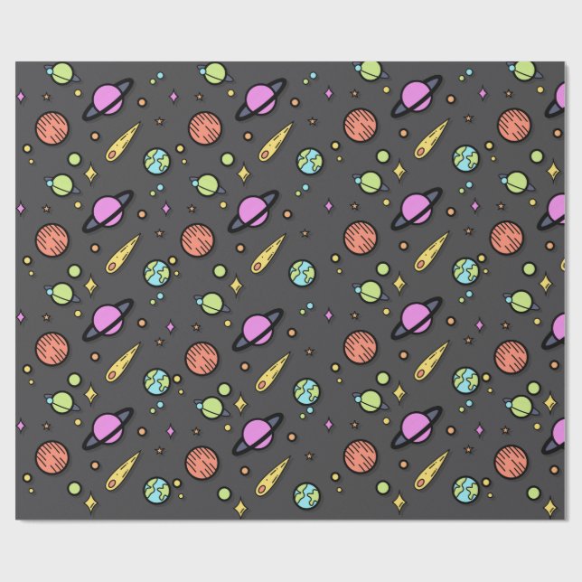 Colorful Space Doodle Wrapping Paper Geschenkpapier (Flach)