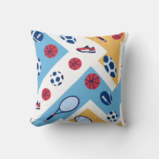 Colorful Sports Pattern – Balls, Rackets & Sneaker Kissen